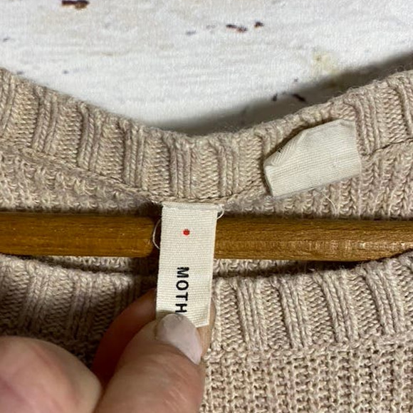 Anthropologie Moth Cotton & Cashmere Oatmeal Crew Neck Side Slit Tunic Sweater - Picture 6 of 12